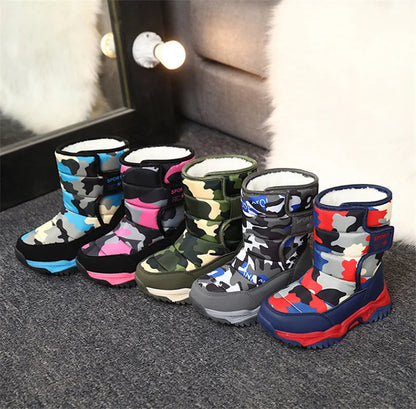 Botines de invierno para niños con forro de peluche y cierre de velcro