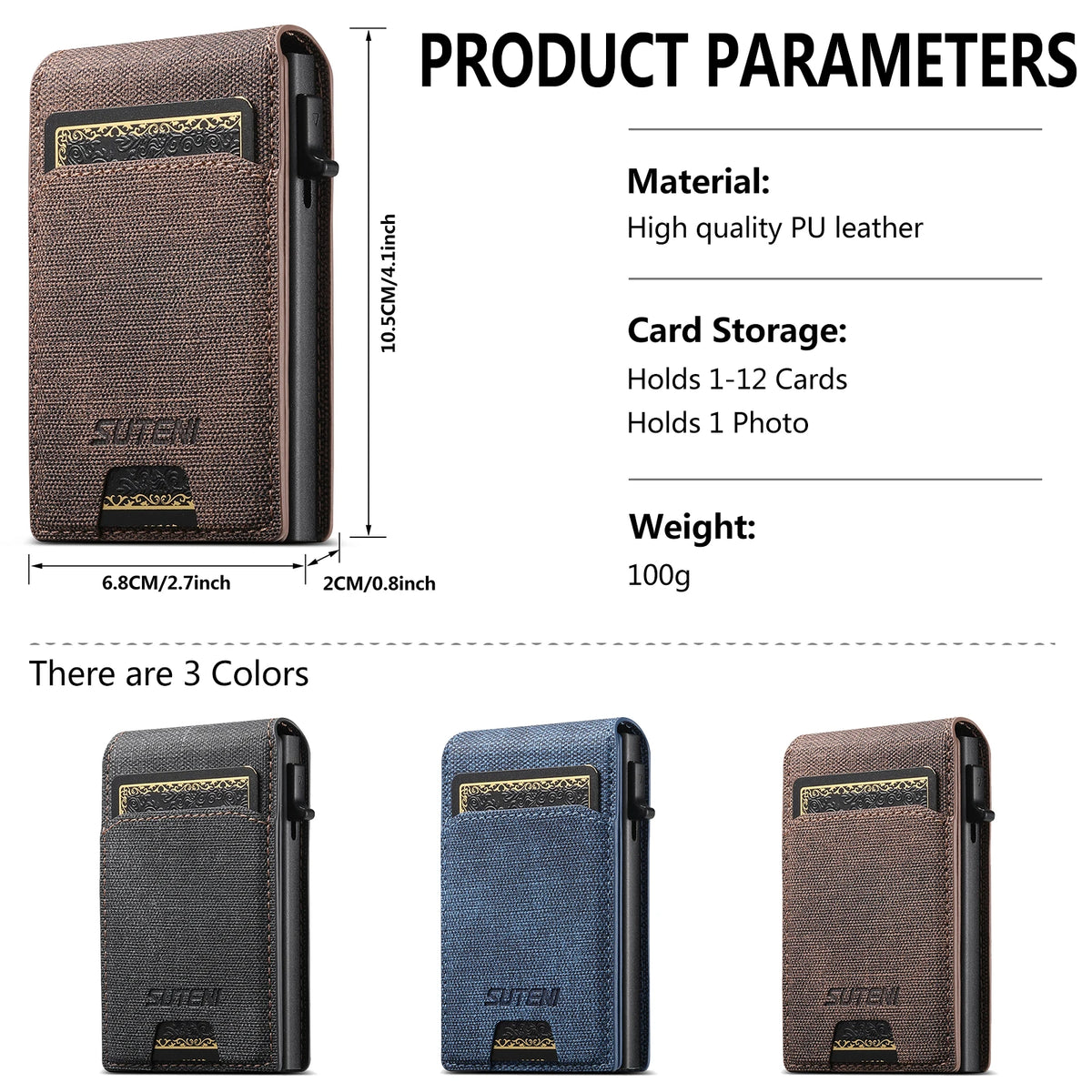 Push-Out Card Holder Wallet – Slim Faux Leather, Holds up to 12 Cards