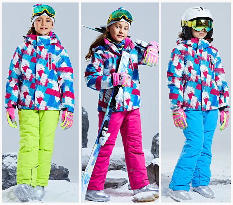 -30 Degree Kids Ski Suit Boy Girls Winter Outdoor Sports Waterproof Skiing Snowboarding Jackets Snow Pants Children Clothing Set