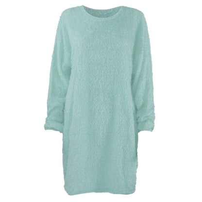 Knie-langes Damen-Strickkleid mit Rundhalsausschnitt