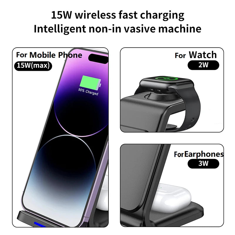 30W 3-in-1 Desktop Wireless Charging Station