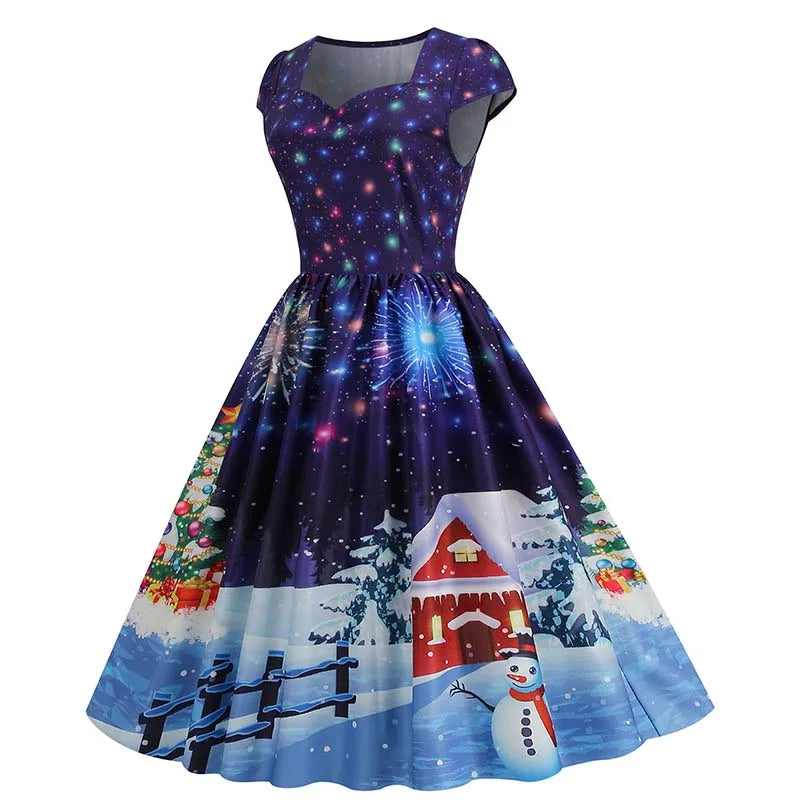 Women's Vintage-Style Printed A-Line Party Dress