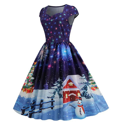 Bedrucktes A-Linien-Partykleid für Damen im Vintage-Stil