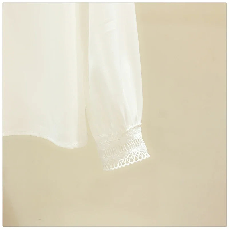 Korean Fashion Embroidery White Blouse Female Chiffon Female Long-sleeved Blusa Early Autumn New Shirt Tops KK1471
