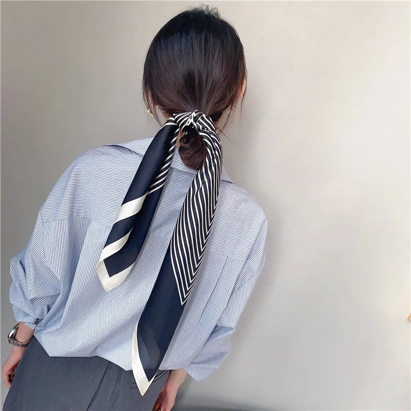 Striped Satin Square Scarf – 70 cm Neck Scarf & Headscarf