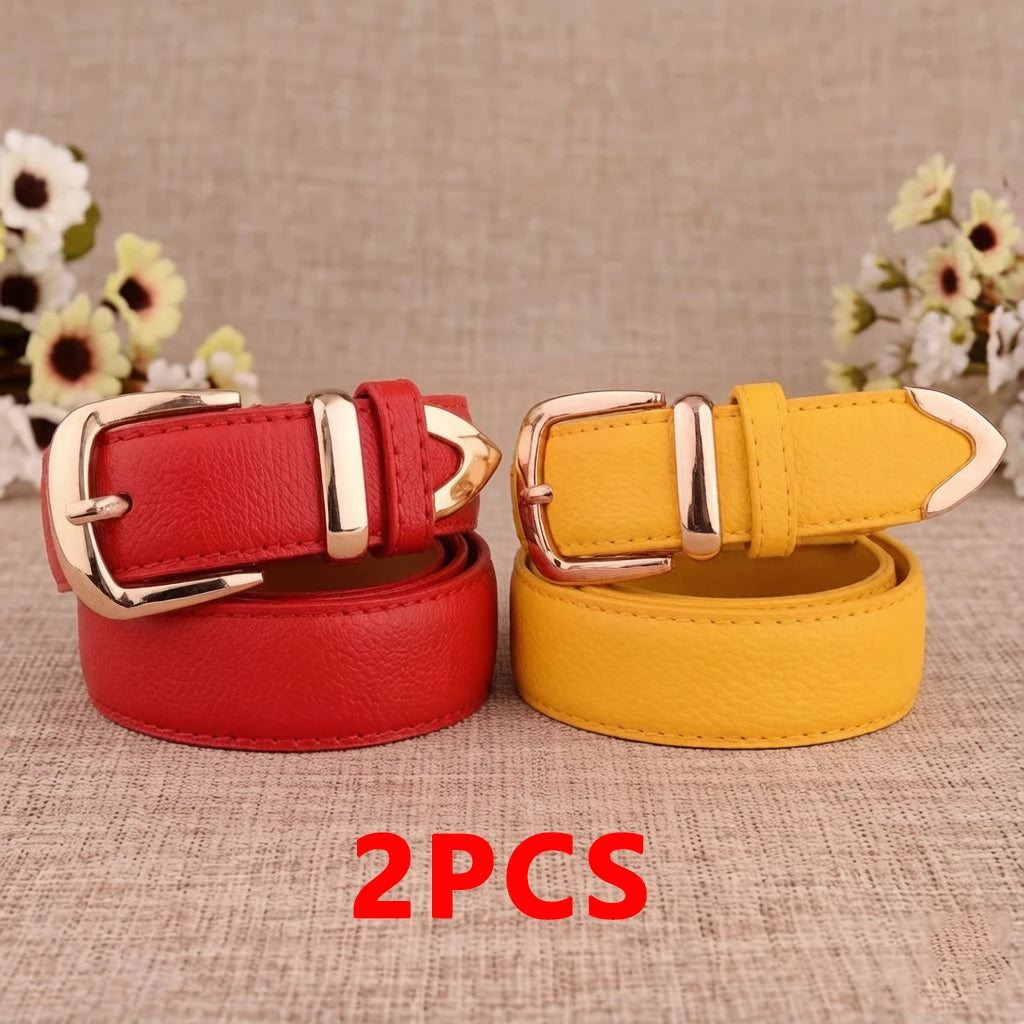 Women's Pin-Buckle Belt – Faux Leather with Pointed Tip, 13 Colours