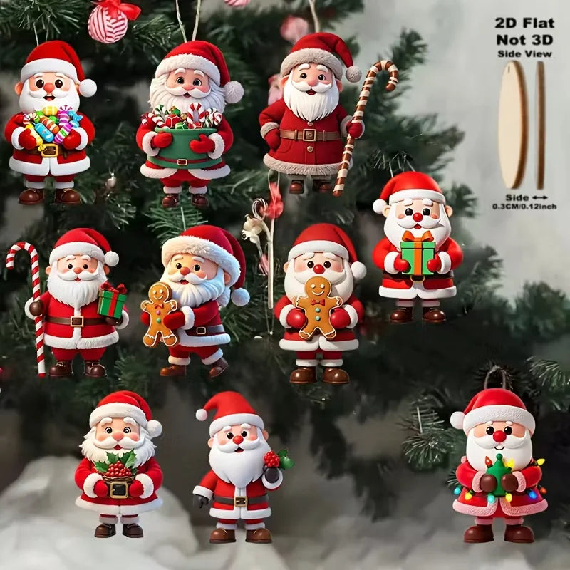 Wooden Santa & Gingerbread Christmas Ornaments – Set of 10