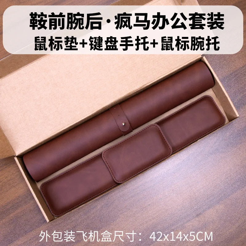 Large PU Leather Desk Mat with Keyboard Wrist Rest & Mouse Wrist Pad, Non-Slip Extended Pad for Office Gaming Desktop
