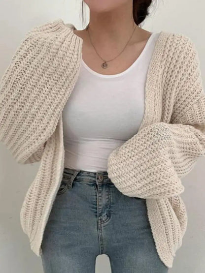 Women's Lantern-Sleeve Knit Cardigan – Relaxed Open-Front Sweater