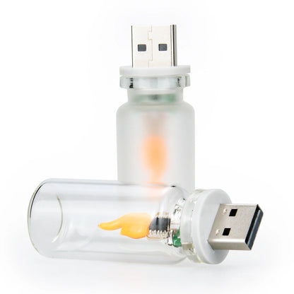 Luce Notturna a LED con Fiamma Tremolante USB in Vetro a Forma di Candela | 5 Stili | Decorazione per Auto, Casa e Laptop