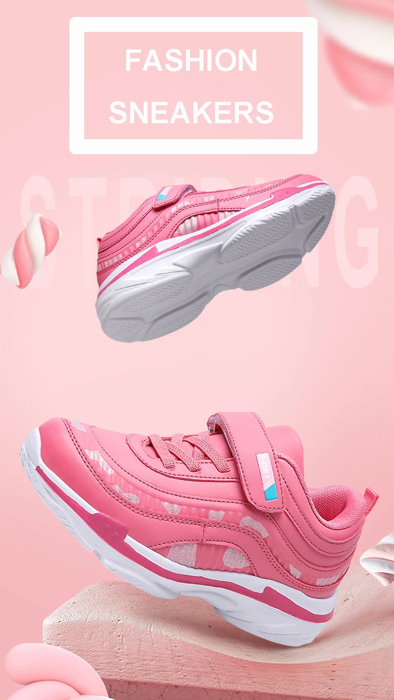 Girls Sport Shoes Waterproof Running Kids Sneakers Casual Leather Pink Breathable Fashion Antislip Lightweight Children Shoes
