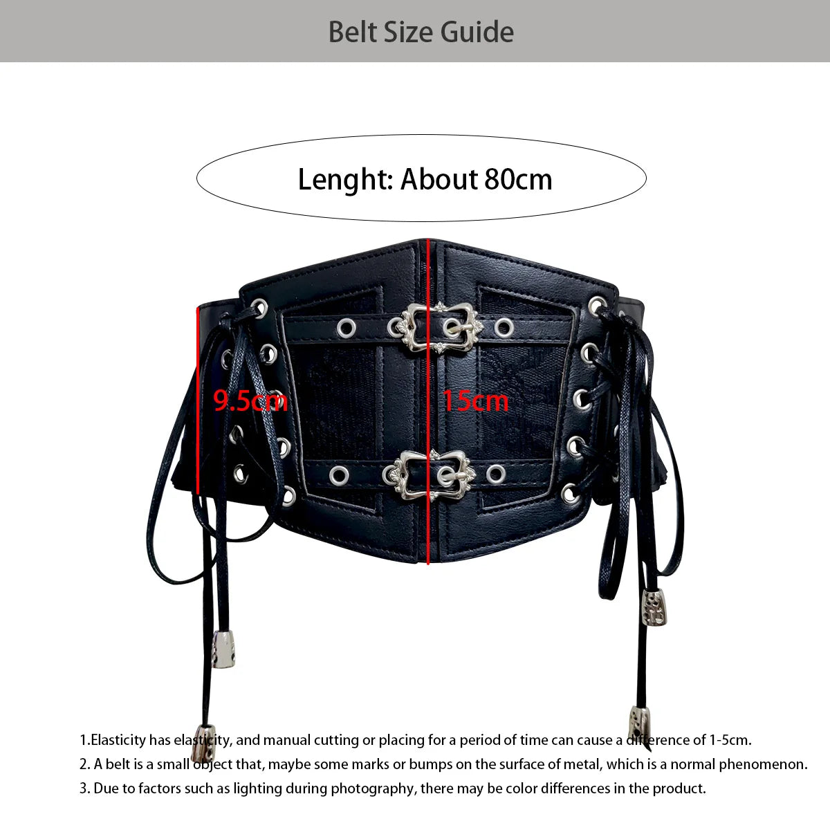 Lace-Up Corset Belt with Chain – Wide Faux Leather Waist Belt