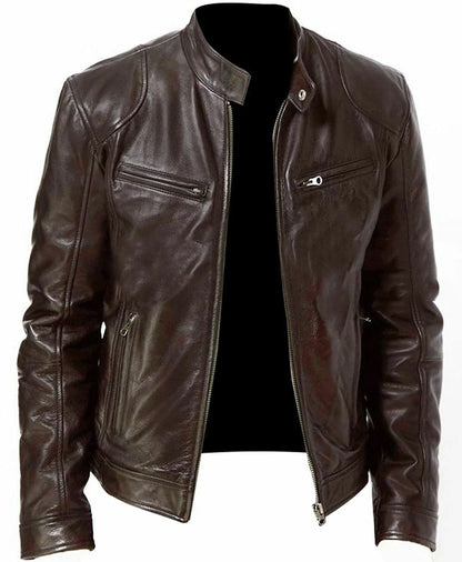 Chaqueta motera de cuero sintético de corte holgado para hombre
