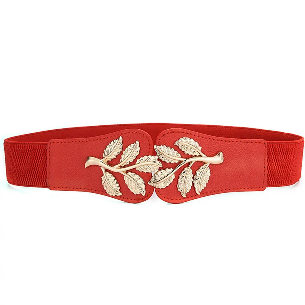 Women's Gold Leaf Elastic Waist Belt – Double Hook Buckle