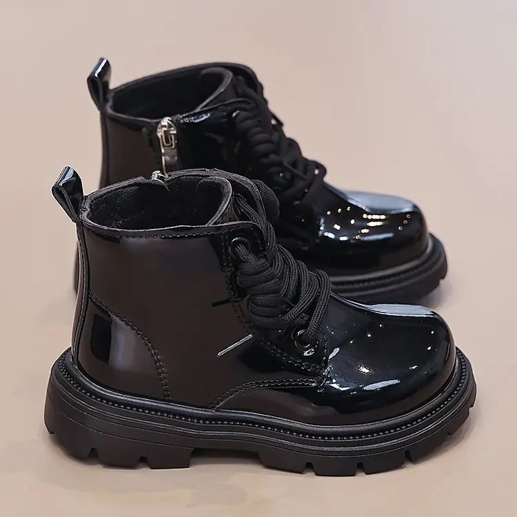 Girls' Ankle Boots – Faux Leather with Side Zip & Anti-Slip Sole