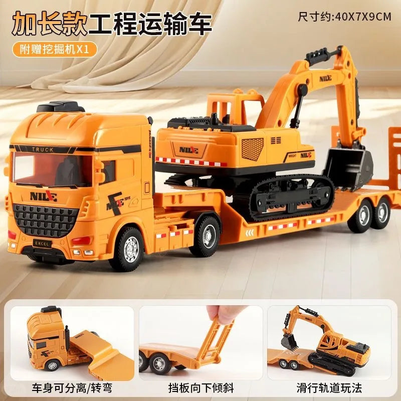 Car Carrier Truck with Construction Vehicles – Friction Toy Set