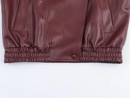 Chaqueta de cuero sintético con cremallera para mujer Guobioziy
