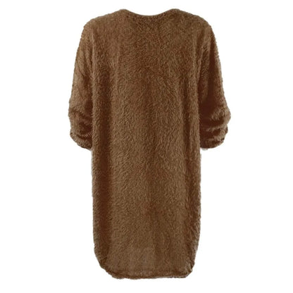 Knie-langes Damen-Strickkleid mit Rundhalsausschnitt