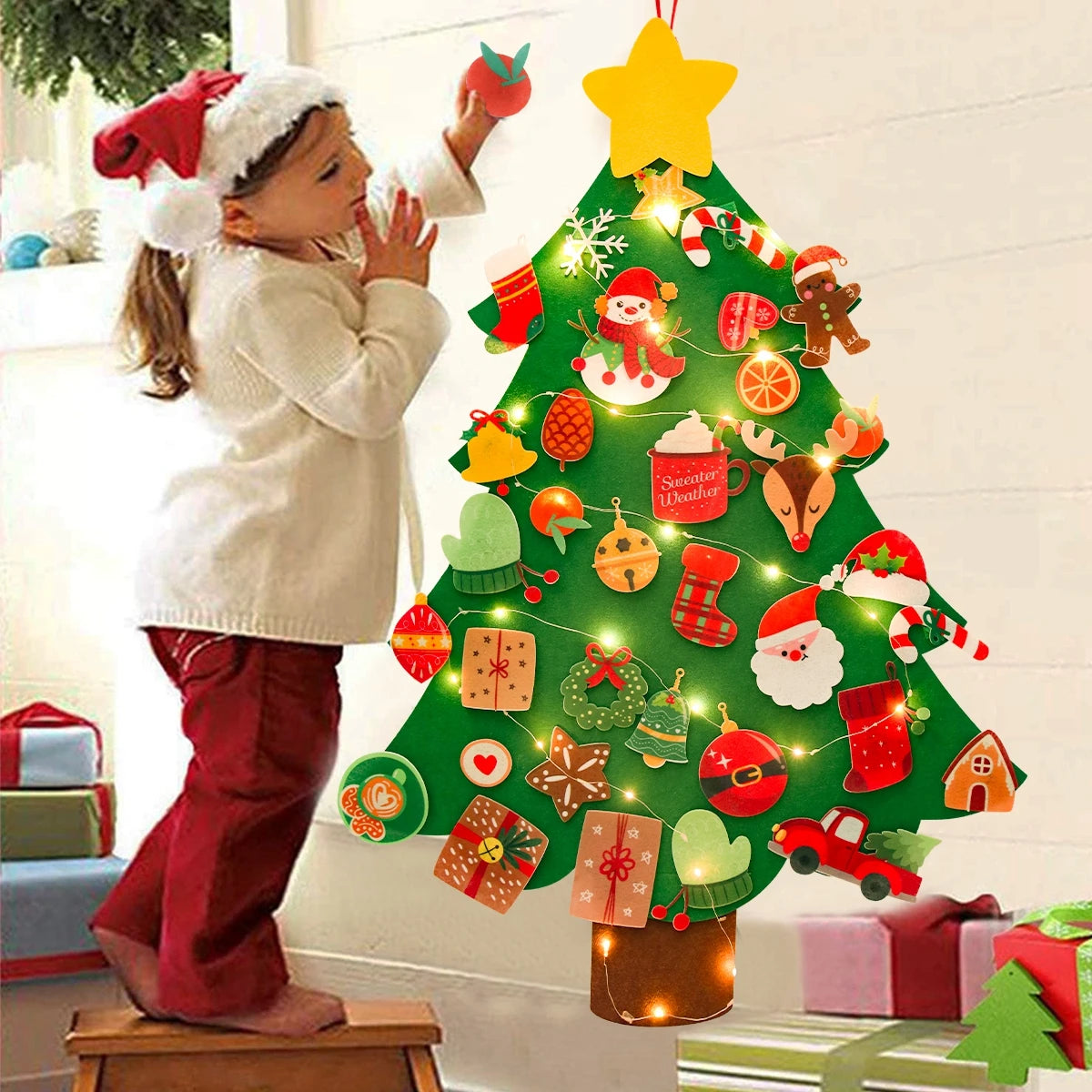 Sapin de Noël en feutrine à faire soi-même pour enfants – Sapin mural avec décorations à coller