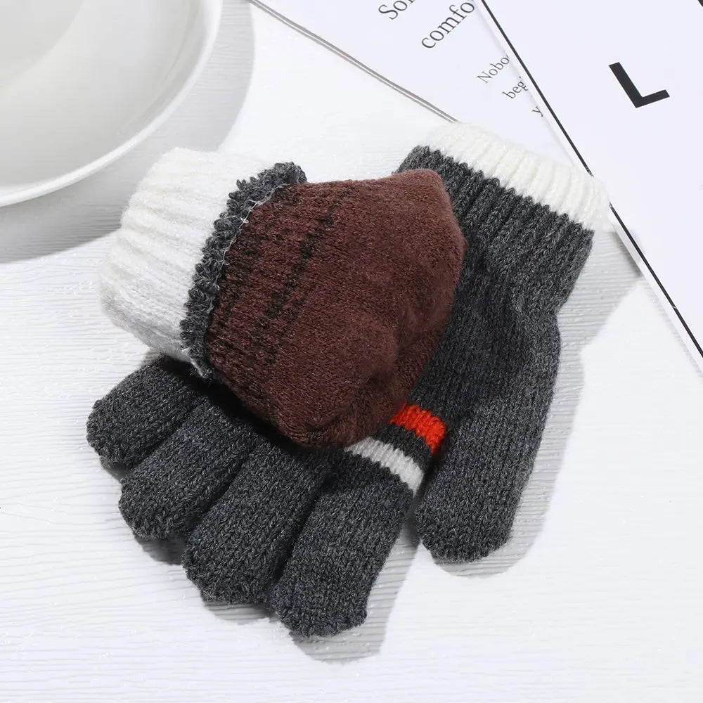 Kids' Knit Winter Gloves – Thick Full-Finger Gloves (Ages 5–10)