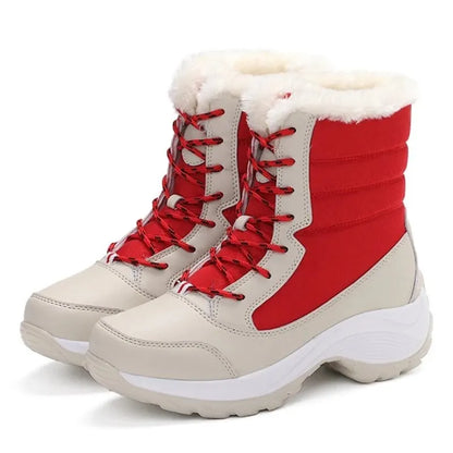 Botines de plataforma con cordones y forro de felpa para mujer
