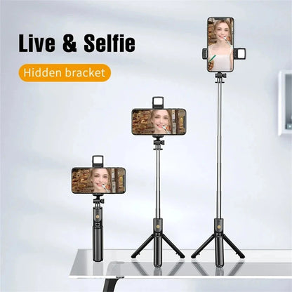 Trípode para selfie con luz de relleno y control remoto Bluetooth