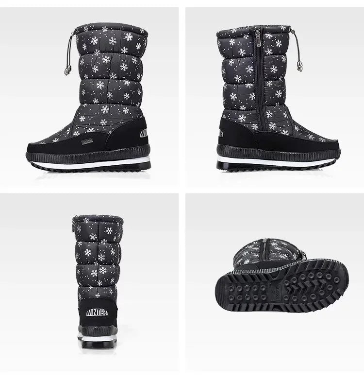 Women's Platform Snow Boots – Plush-Lined Mid-Calf Winter Boots with Side Zip