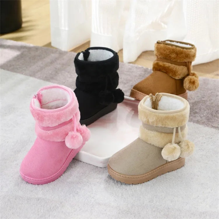 Kids' Pom-Pom Snow Boots – Plush-Lined Winter Boots with Side Zip