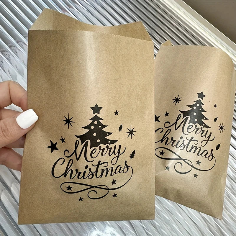 Sacs cadeaux de Noël en papier kraft – Lot de 25, 13 × 18 cm