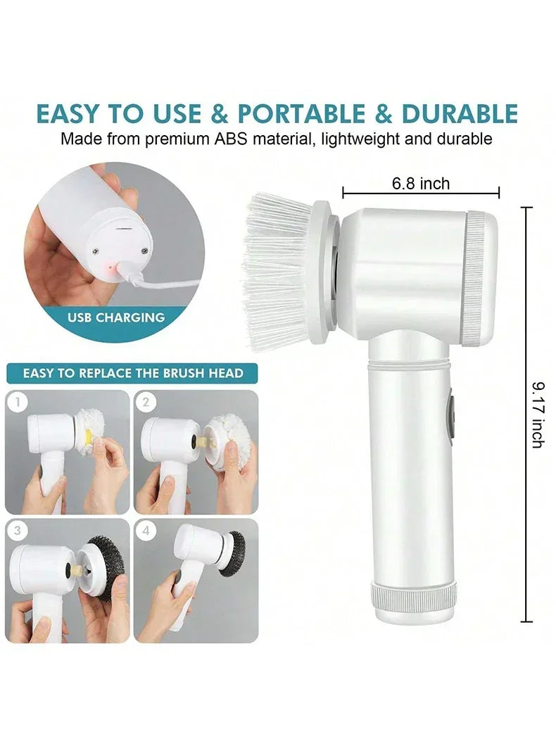 Electric Spin Scrubber – Cordless Rechargeable Cleaning Brush with Replaceable Heads
