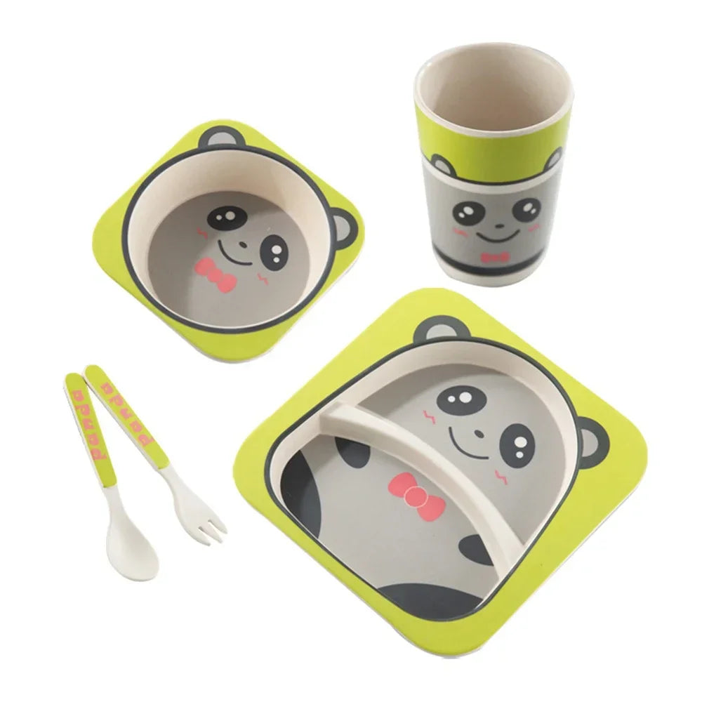 5-Piece Geometric Bamboo-Fibre Kids' Dinnerware Set