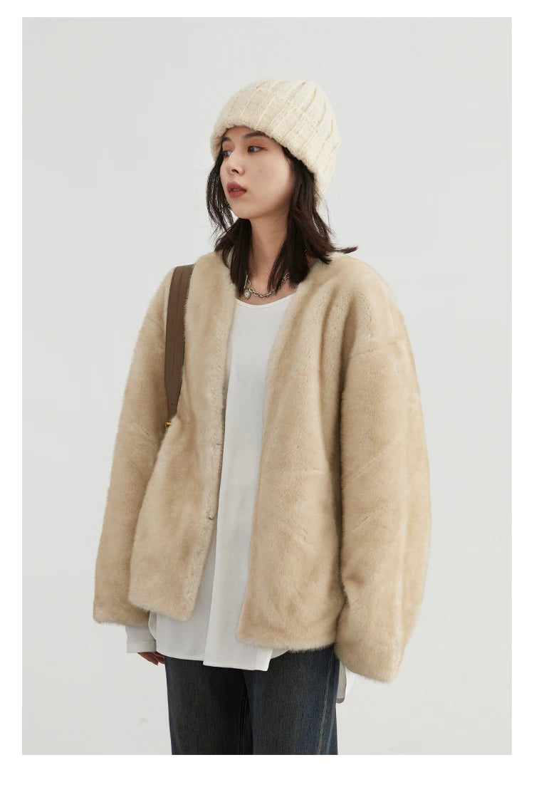 CHIC VEN Women's Jacket Loose Casual Solid Overcoat New Female Plush Coat V-neck Woman Outerwear Autumn Winter 2026