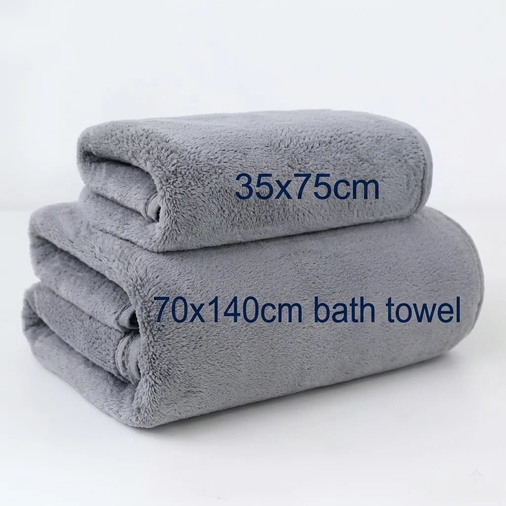 Grey Coral Fleece Towel Set – Bath Towel & Hand Towel