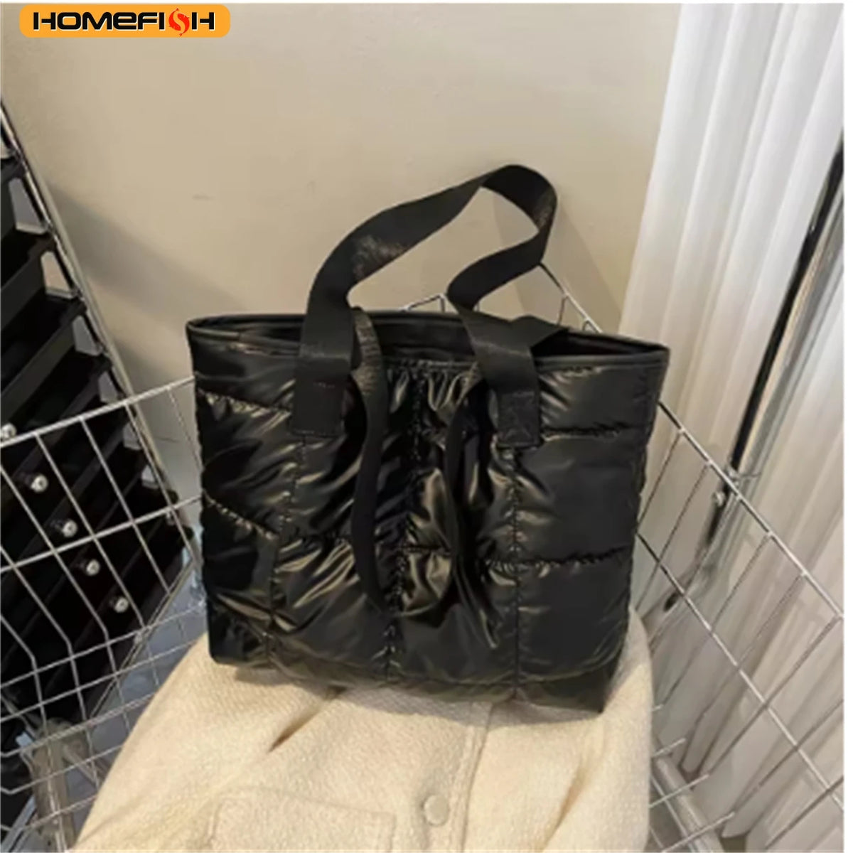 Quilted Puffer Tote Bag – Large Padded Shoulder Bag