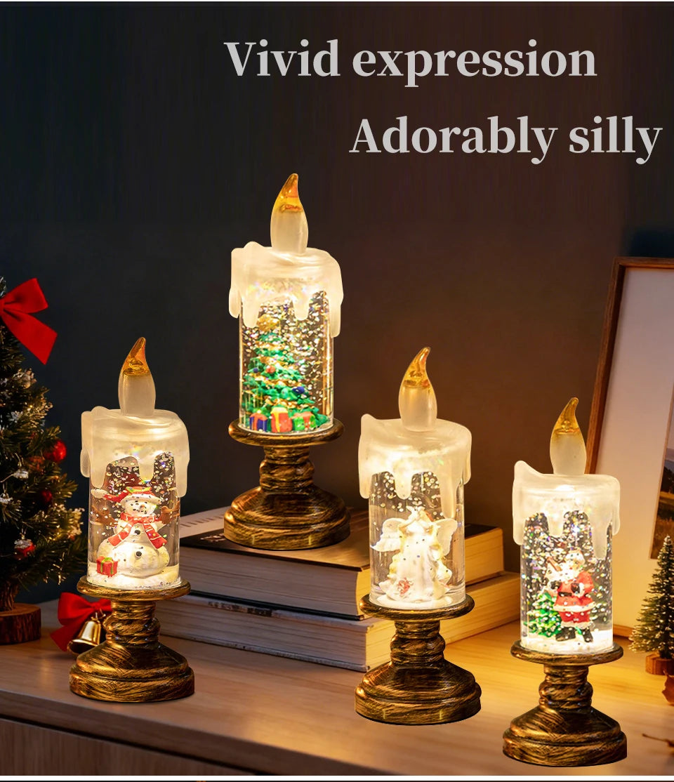 LED Candles Lights Christmas Lights Flameless Christmas Snow Globe Candle Light Home Decorative Candles Christmas Decorations