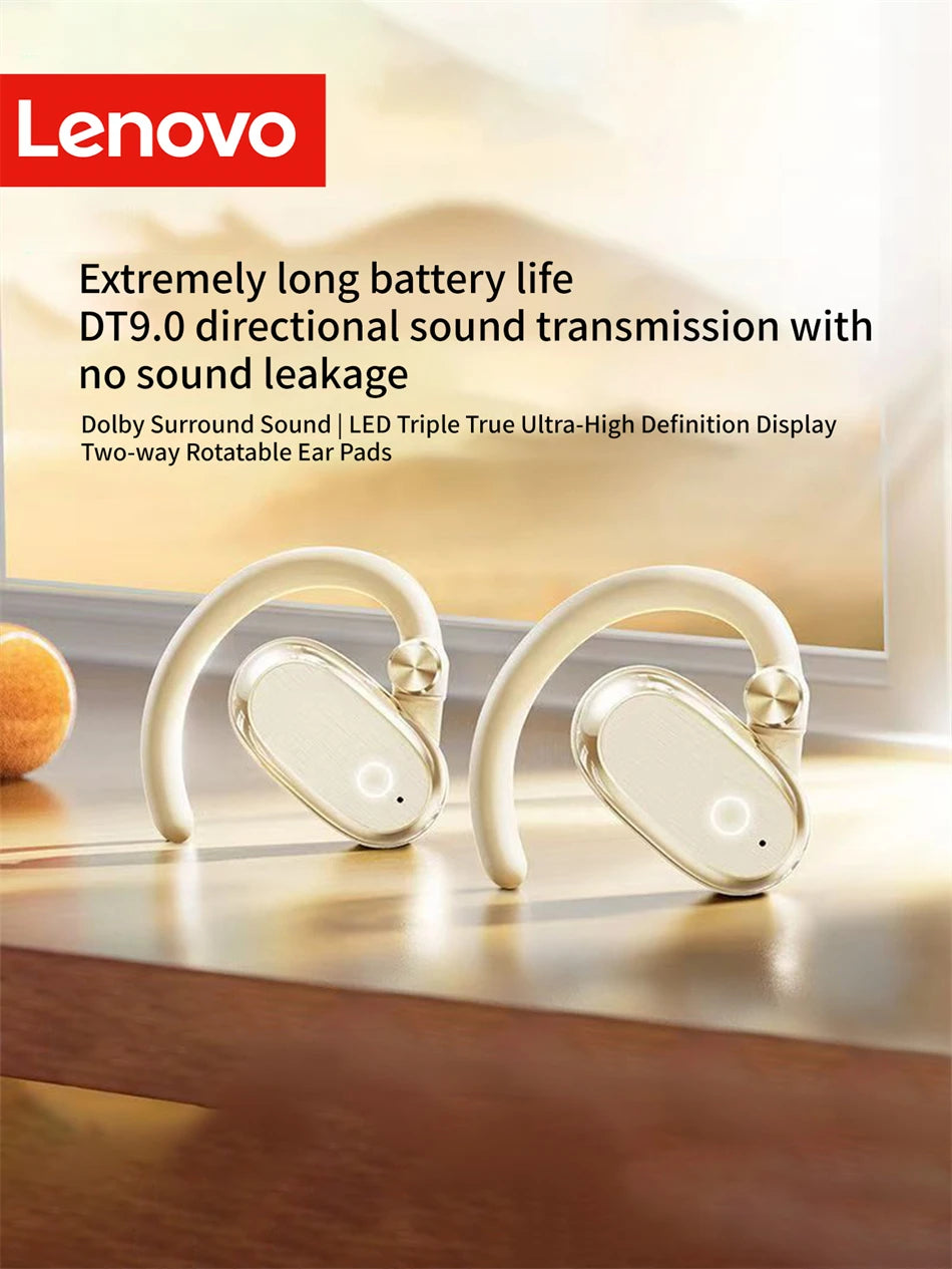 Lenovo EA366 Open-Ear Wireless Earbuds – Ear-Hook Bluetooth Headphones with Charging Case