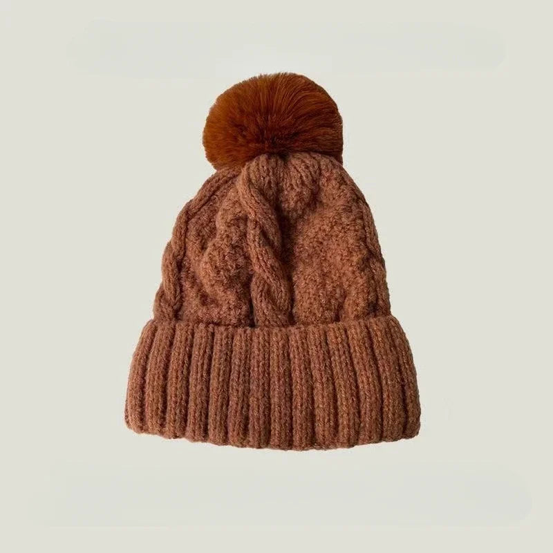 Women's Cable-Knit Pom-Pom Beanie – Plush-Lined Winter Hat
