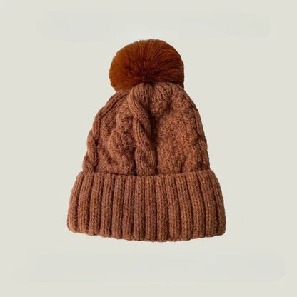 Women's Cable-Knit Pom-Pom Beanie – Plush-Lined Winter Hat