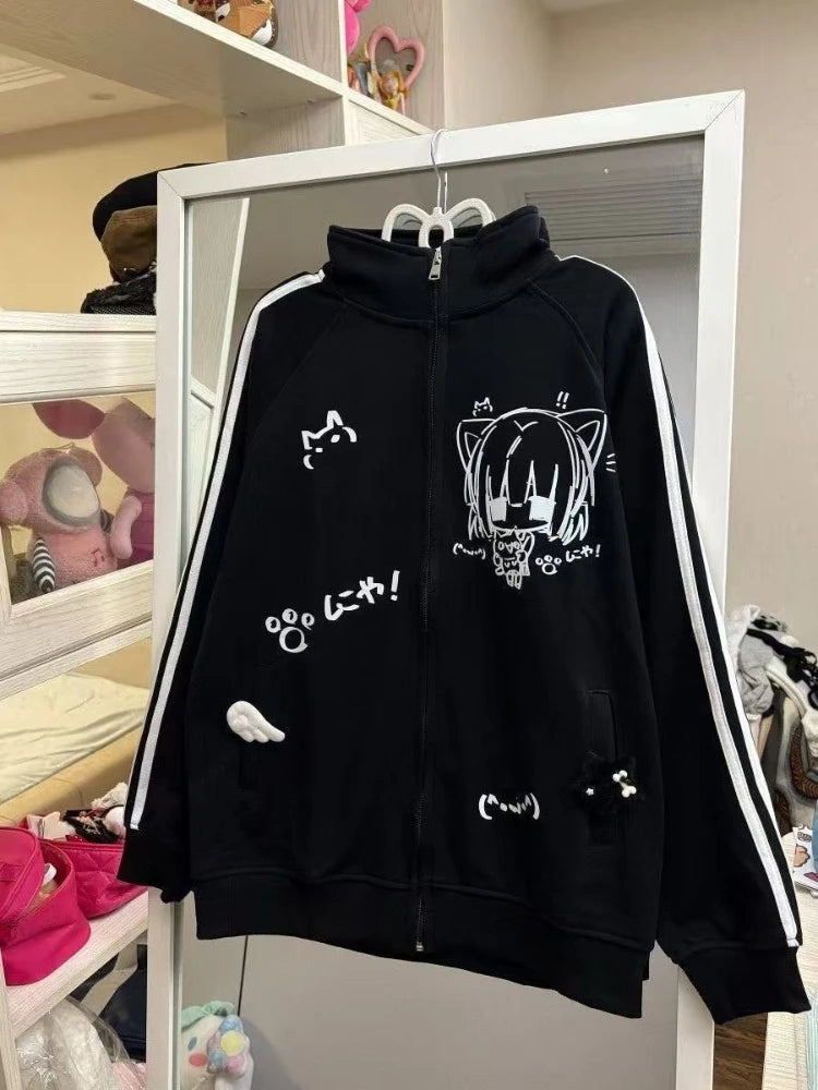 Japanese Subculture Sweet Sweatshirt Women Autumn Winter Long Sleeve Cartoon High Collar Jackets Casual Fashion Cute Outerwear