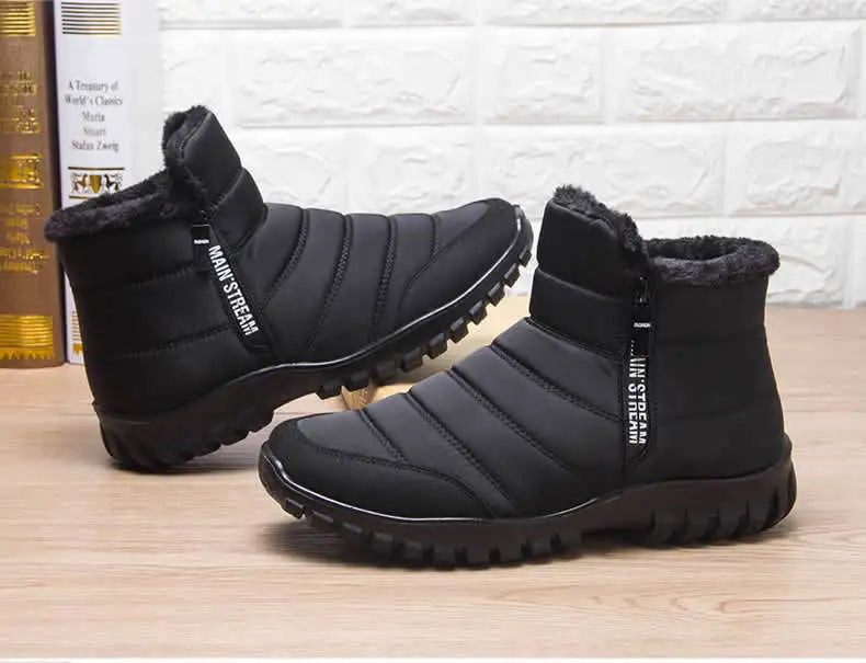 Winter Shoes Men's Sneakers Warm Cotton Zipper Snow Ankle Boots, Autumn Casual Shoes Waterproof Snow Boots Free Shipping Shoe
