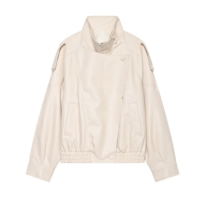 Chaqueta de cuero sintético con cremallera para mujer Guobioziy