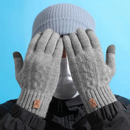Herren-Touchscreen-Strickhandschuhe mit Samtfutter