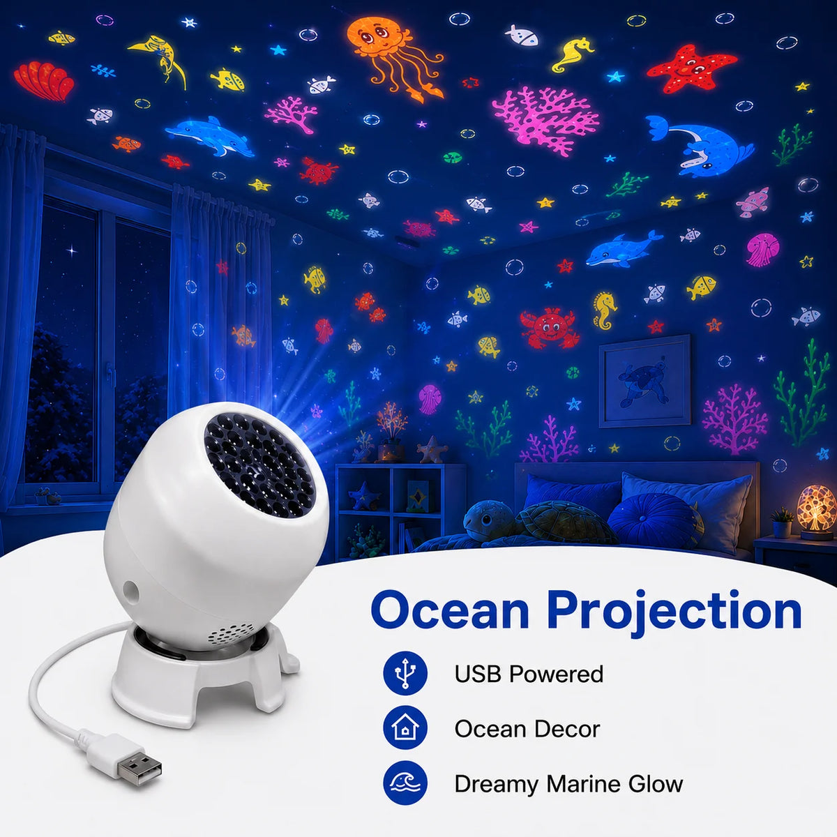360° Rotating Ocean Wave Projector – Snowflake, Christmas & Ocean Themes