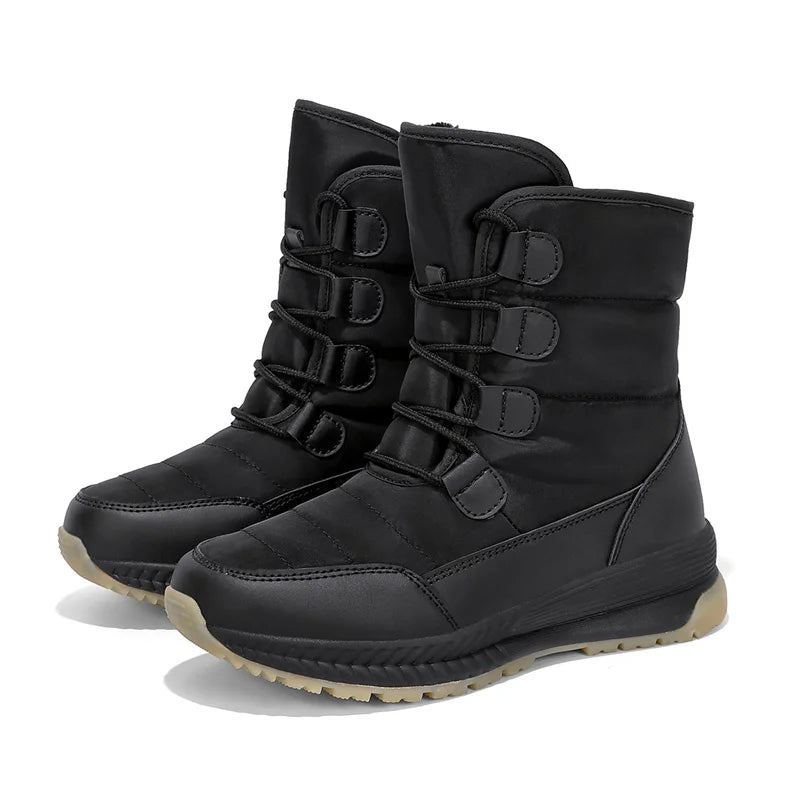 Women's Lace-Up Snow Boots – Plush-Lined Mid-Calf Winter Boots