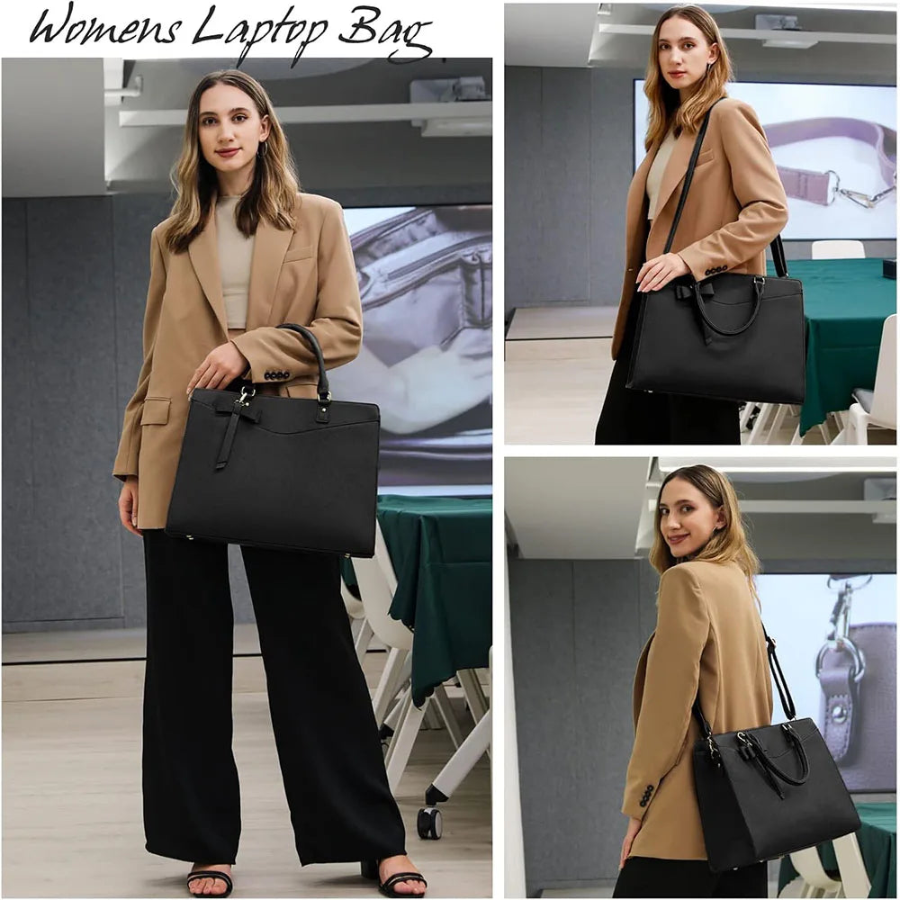Women's PU Leather Laptop Tote 15.6" - Lightweight Work Briefcase Handbag