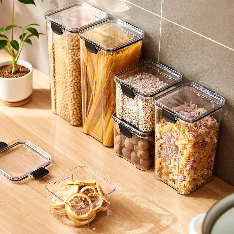 Sealed Kitchen Storage Jars Set – Airtight Plastic Canisters for Grain, Spices & Pantry (460ml–1800ml)