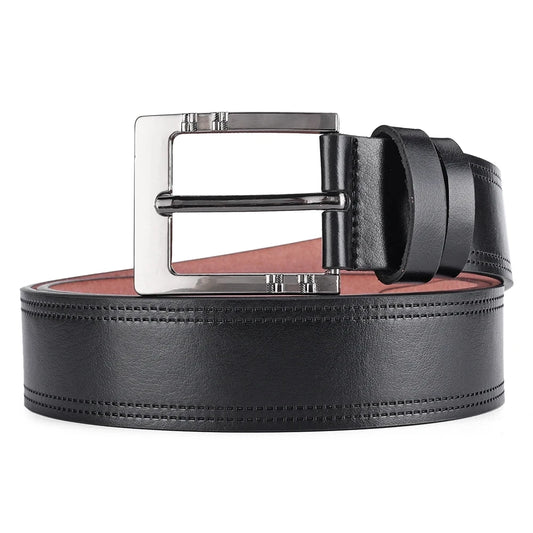 Men's Classic Pin-Buckle Belt – Black Faux Leather Jeans Belt
