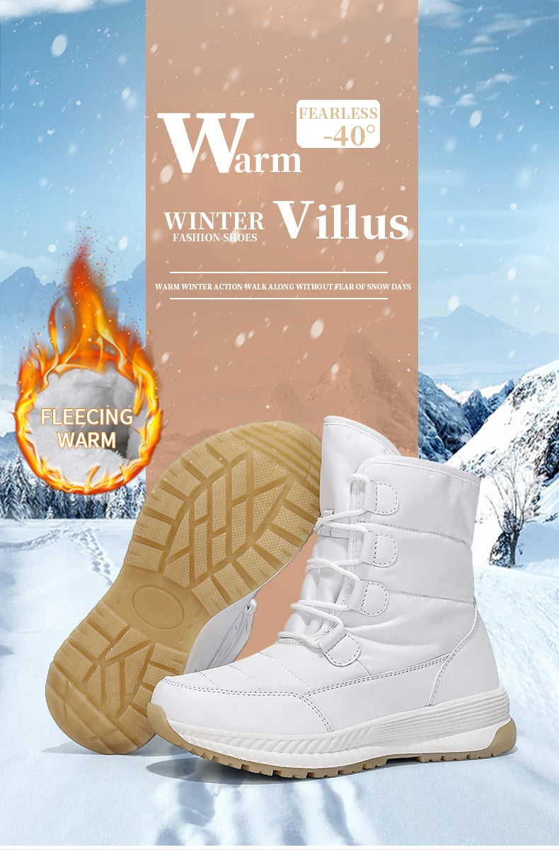 Women's Lace-Up Snow Boots – Plush-Lined Mid-Calf Winter Boots