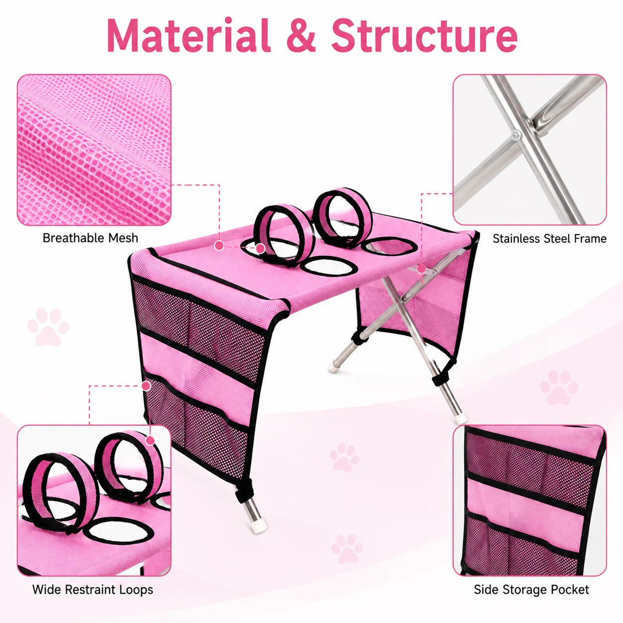 Table de toilettage portable pour animaux de compagnie Station de bain pliable pour chiens Établi de toilettage pour chats Hauteur réglable Outil de coupe de poils et de griffes