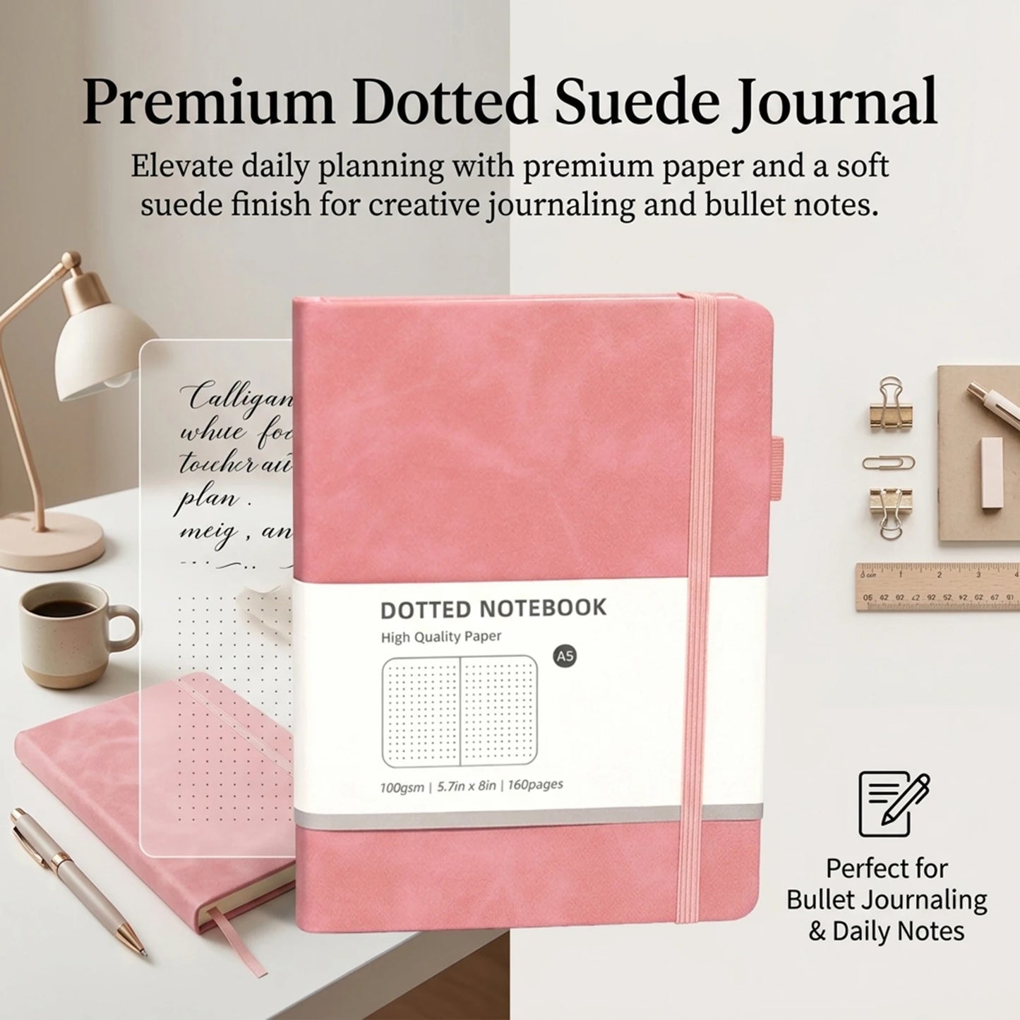 A5 Hardcover Notebook Macaron Colors Business Planner with Elastic Band Dot Grid and Lined Pages Portable Durable for School